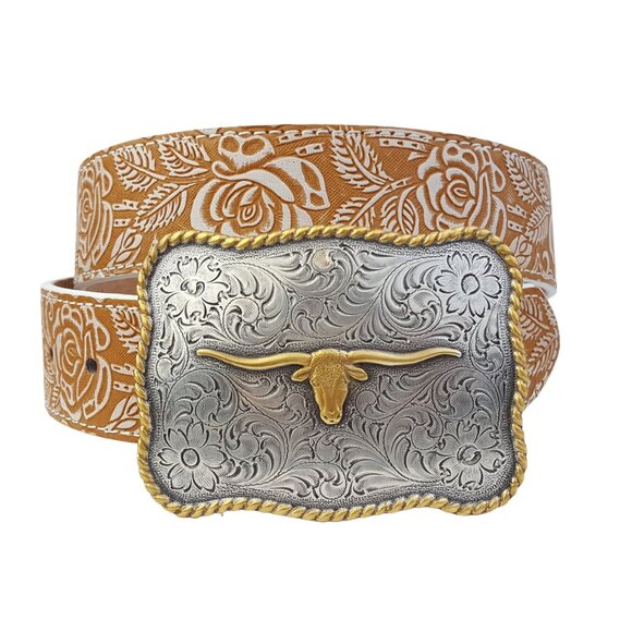 Quality Western-Inspired Longhorn buckle in silver with gold edge and Longhorn